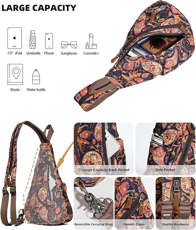 KL928 Canvas Sling Bag - Small Crossbody Backpack Shoulder Casual Daypack Rucksack for Men Women