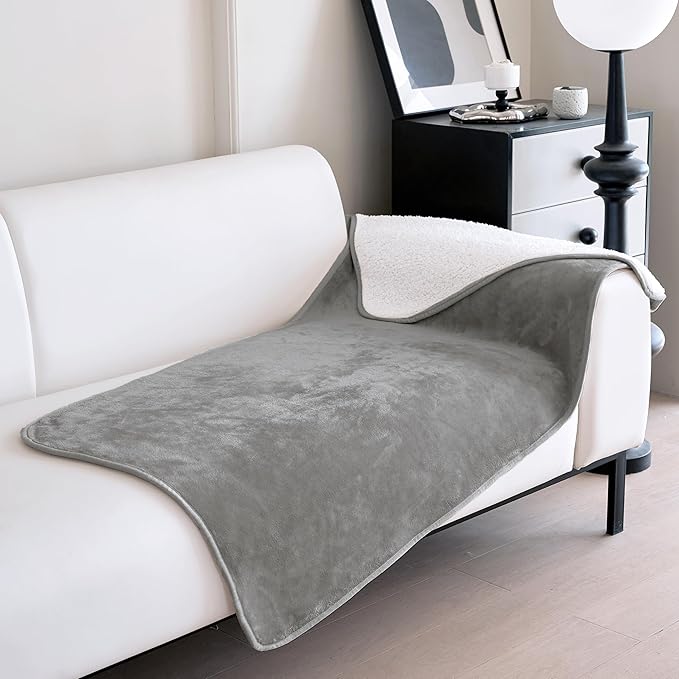 gogobunny Dog Blanket, Waterproof Reversible Sherpa Fleece Throw Blanket, Furniture Cover for Bed, Couch, Sofa Protection from Liquid Pee and Pet Fur of Puppy, Cat (Grey, 30x70 inches)