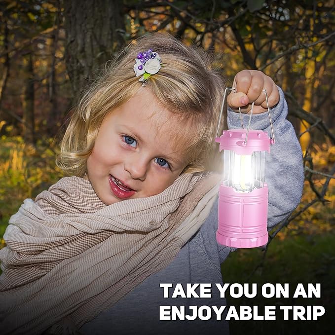 2-Pack Mini LED Pink Camping Lanterns, Portable Camping Lights, Outdoor Handled Lamps, Essential Emergency Lights for Power Outages, Hiking, Hurricane