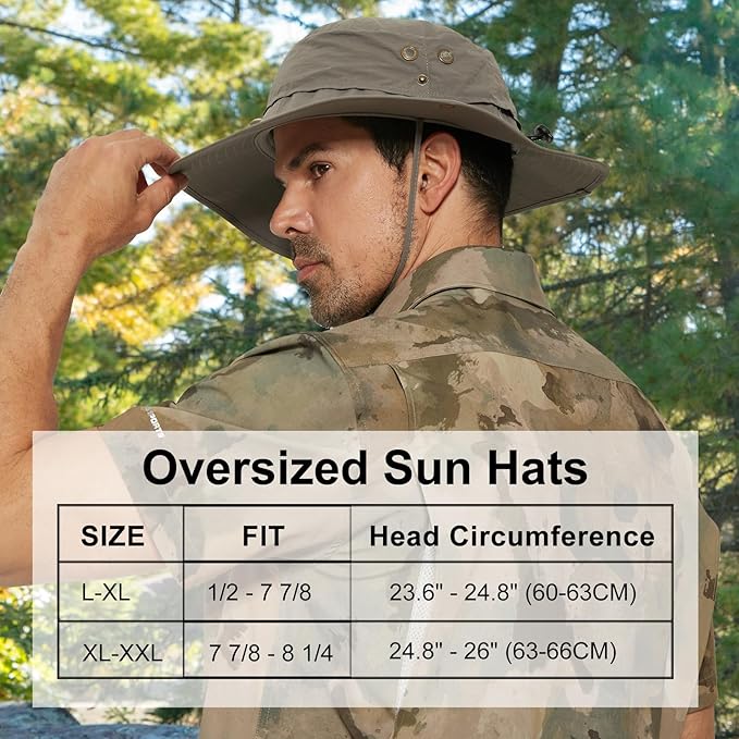 Plus Size XL XXL Sun Hats for Men Bucket Boonie UV Protection UPF50+ Waterproof Wide Brim Foldable Fishing Beach