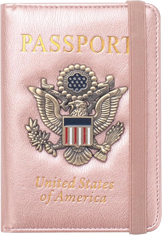 Coowayze US Passport Holder Wallet for Travel Men Women RFID Blocking Passport Cover Case, Waterproof Pink Leather Passport Book Protector with Vaccine Card Slot Travel Document Organizer