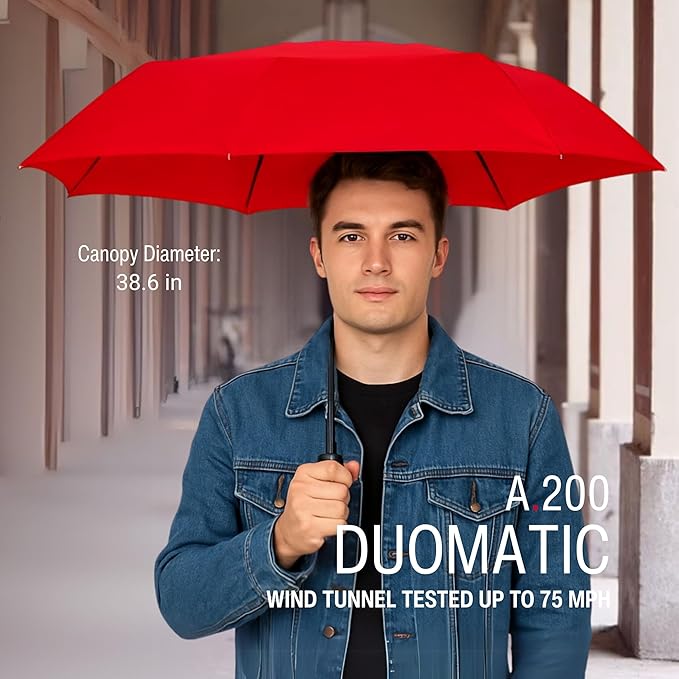 Knirps A.200 Medium Duomatic Windproof Umbrella for Adults – Automatic Open Close 38.5" Canopy, Travel Case Included
