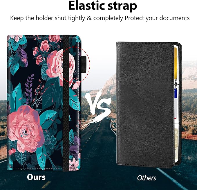 Car Registration and Insurance Holder, Leather Car Glove Box Organizer, Cool Car Accessories for ID, Driver's License Cards & Essential Document,business cards,Men&Women,Pink Flowers