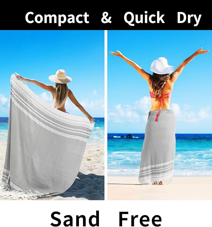 Extra Large Turkish Beach Towel Boho Beach Throw Blanket Adult Women Summer Vacation Essentials Cruise Accessories Pool Gear Must Haves Swim Stuff Necessities Oversized Thin Sandrpoof Compact
