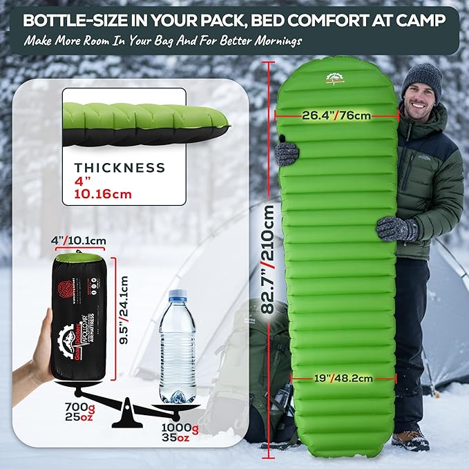 Gear Doctors ApolloAir 5.2 R-Value [25oz] Ultralight Insulated Inflatable Camping Sleeping Pad — Backpacking Sleeping Pad — Camping Mattress Compact Lightweight for Hiking—Air Mattress for Backpacking