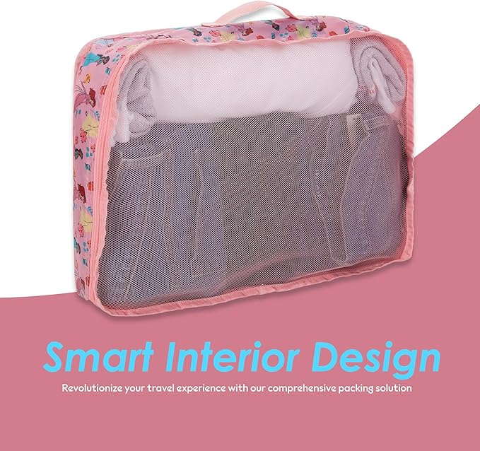 Disney Minnie Mickey Stitch Packing Cubes - Winnie the Pooh, Princess Cinderella, Cars, Toy Story 5 Piece Packing Cubes Compression - Travel Essential - Luggage Suitcase Organizer Set