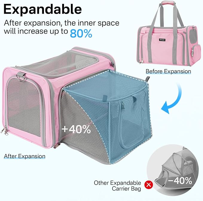 Cat Carrier Soft for Travel & Vet Visits, Expandable Soft Pet Carrier for Cats Up to 15 lbs, Breathable & Cozy Cat Bag Carrier, Airline Approved Portable Pet Travel Carrier, Pink