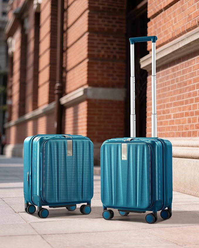 Hanke 16 Inch Expandable Under Seat Luggage with Wheels Top Opening Small Suitcase with Wheels Carry On Luggage Airline Approved Lightweight Hard Shell Suitcases for Weekender Overnight-Caribbean Blue