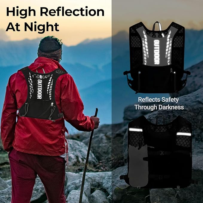 Hydration Running Vest with 1.5L Water Bladder for Hiking Backpack, Reflective Safety Vest for Men & Women, Lightweight Adjustable Marathon Gear for Trail Running