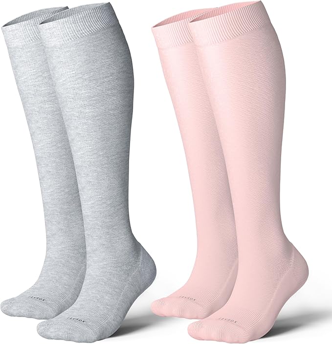 LEVSOX Thick Cotton Compression Socks for Women&Men 20-30mmHg Knee High Cute Support Sock for Nurses, Pregnancy, Travel