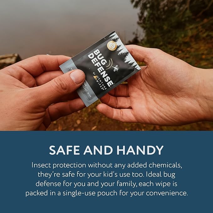 Venture Wipes Natural Mosquito Repellent Wipes - Travel Size Bug & Insect Repellent Wipes w/Citronella, Peppermint & Rosemary - DEET-Free Mosquito Repellant for Travel, Outdoor & Patio- 15 Count Bag