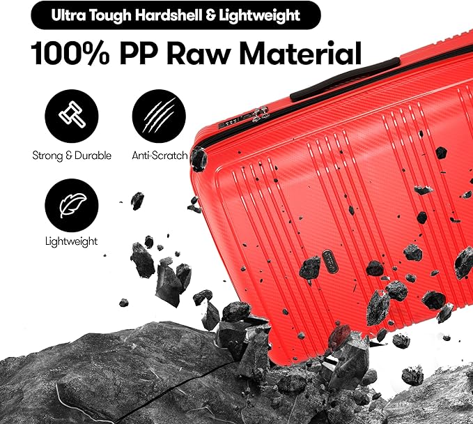 GinzaTravel Hardside Expandable Luggage with Spinner Wheels,Checked-Large 29-Inch,Red