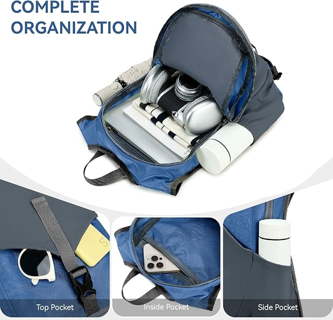 15L Small Hiking Backpack for Men Women Lightweight Packable Backpack Foldable Casual Daypack for Camping Travel Outdoor, Dark Blue