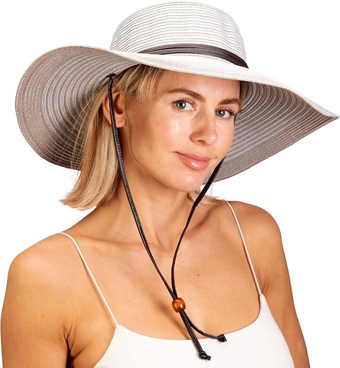 Sloggers Women's Wide Brim Braided Sun Hat with Wind Lanyard - UPF 50+ Maximum Sun Protection