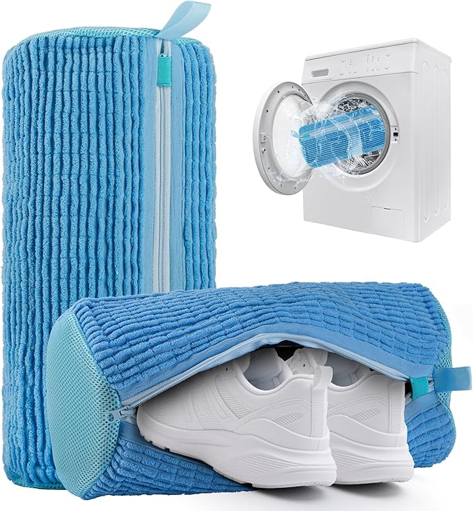 Shoe Washing Machine Bag Deep Clean 2pc Reusable Shoe Cleaning Bags Laundry Shoe Bag for Washer and Dryer Includes 2 Storage Dust Bags for Sneaker Tennis Shoes With Self-locking Zipper Blue