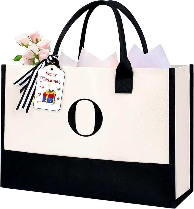 BAGAIL Initial Tote Bag, Personalized Birthday Gifts for Women, Teacher, Friends, Mom, Wedding, Monogrammed Beach Bag