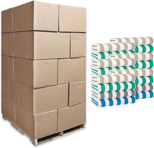 Arkwright California Cabana Stripe Beach Towel Bulk - Pallet of 480 - Large Soft Quick Dry Cotton Terry Towels Set for Pool, Swim, and Hot Tub, Oversized 30 x 70 in, Multiple
