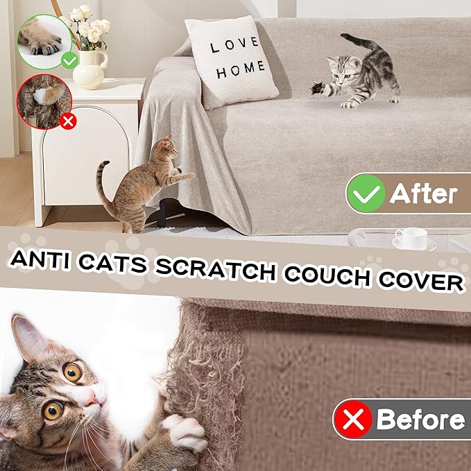 MEETSKY Couch Cover for 2 Cushion Sofa, Washable Cat Scratch Proof Sofa Covers Love Seat L Shape Soft Sectional Sofa Slipcover Furniture Protector for Dogs Pets Kids, 71" x 102", Oat