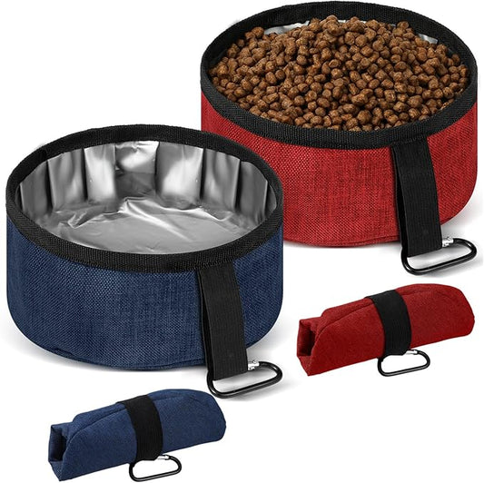 Meanplan 2 Pack Portable Dog Bowls Foldable Travel Dog Dish Portable Puppy Water and Food Bowl Pet Hiking Accessories for Small and Large Pets(Dark Blue, Red,40 oz)
