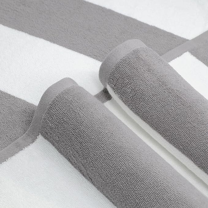 CLOWOOD Plush Oversized Beach Towel - Cotton 40 x 70 Inch Large Thick Charcoal Grey Striped Cabana Pool Swimming Towel