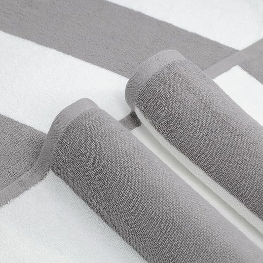 CLOWOOD Plush Oversized Beach Towel - Cotton 40 x 70 Inch Large Thick Charcoal Grey Striped Cabana Pool Swimming Towel