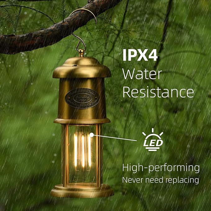 Metal Vintage LED Camping Lantern, 5200mAh Rechargeable Battery Last 12-430 Hours Camping Lamp, 3 Modes Hanging Lantern, Retro Camping Light for Courtyard Outdoor Decoration