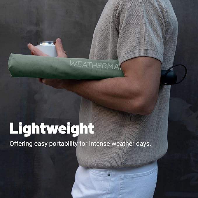 Weatherman Premium Collapsible Small Travel Umbrella Compact - Windproof, Resists Up to 55 MPH Winds - Foldable Travel Umbrellas for Rain & Wind - Easy Auto Open w/Strong Fiberglass Frame (Sage)