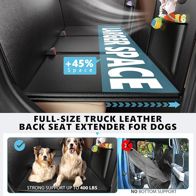 Back Seat Extender for Dogs - Leather, Hard Bottom Dog Seat Cover for Truck Back Seat, Dog Hammock for Truck Crew Cab F150, RAM1500, Sierra, Silverado, Tundra, Titan (59"x29")