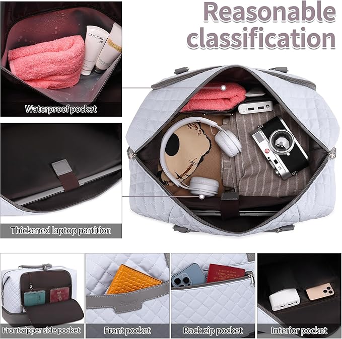 Weekender Bag, Large Travel Duffel Bag for Women, Carry on Overnight Bag with Shoe Compartment and Toiletry Bags