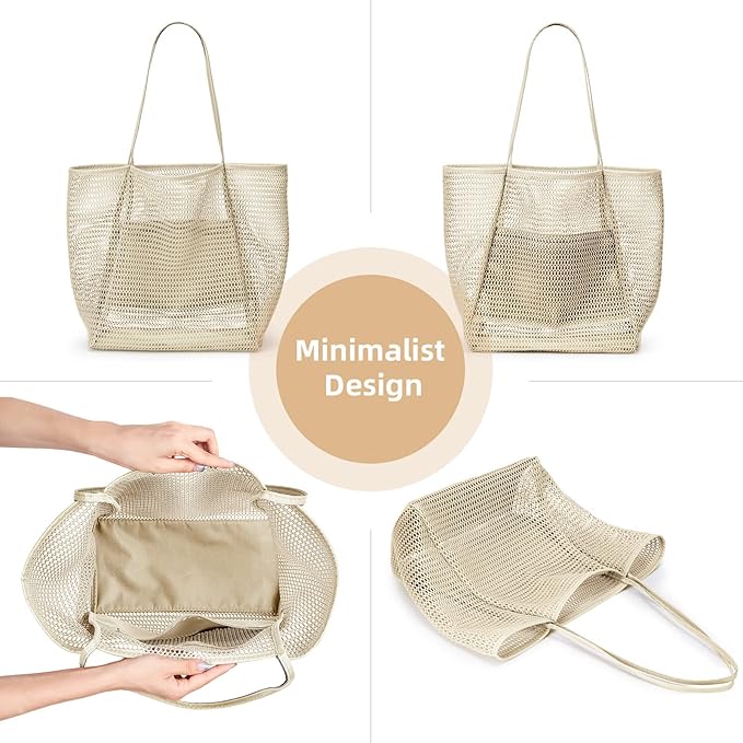 KALIDI BeachNylon Mesh Tote Bag, Casual Tote Bag Hobo Women Foldable MAX 23L Shoulder Bag For Beach Picnic Vacation