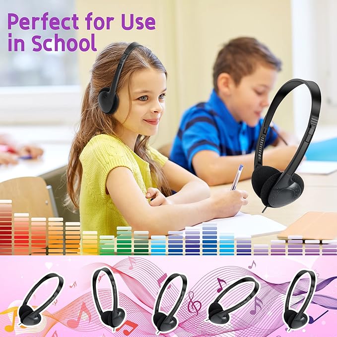 Kids Headphones Bulk 30 Pack for School Students Children Teen Boys Girls, Wholesale Headphones for Classroom Earphones,Group Learning, Computer Lab, Library, Online Lesson and Testing (Black)