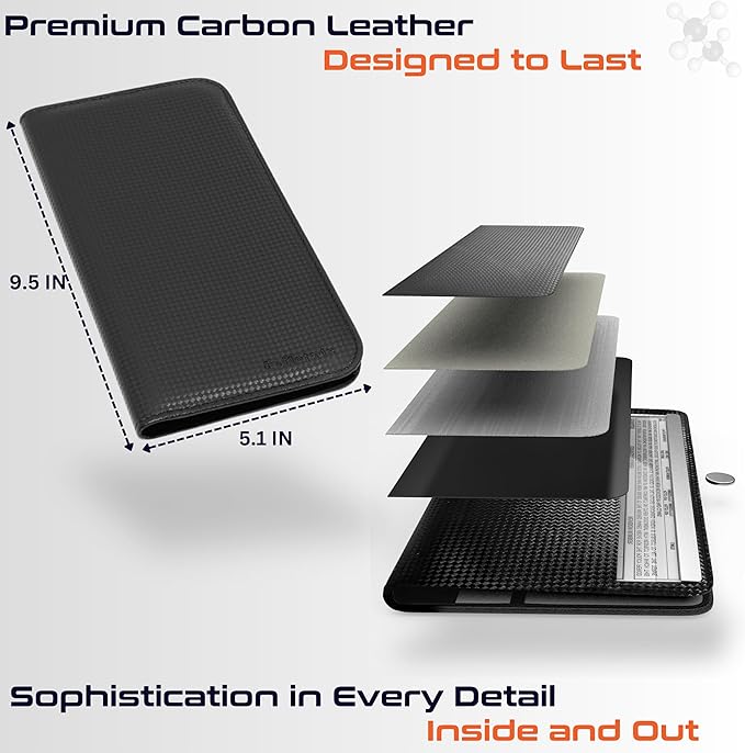 Carbon Black Magnetic Shut Premium PU Leather Insurance and Registration Holder, Glove Box Organizer for Car, Stylish Car Accessories, Organize Vehicle Documents with flair, Size 9.5 in x 5.1 in
