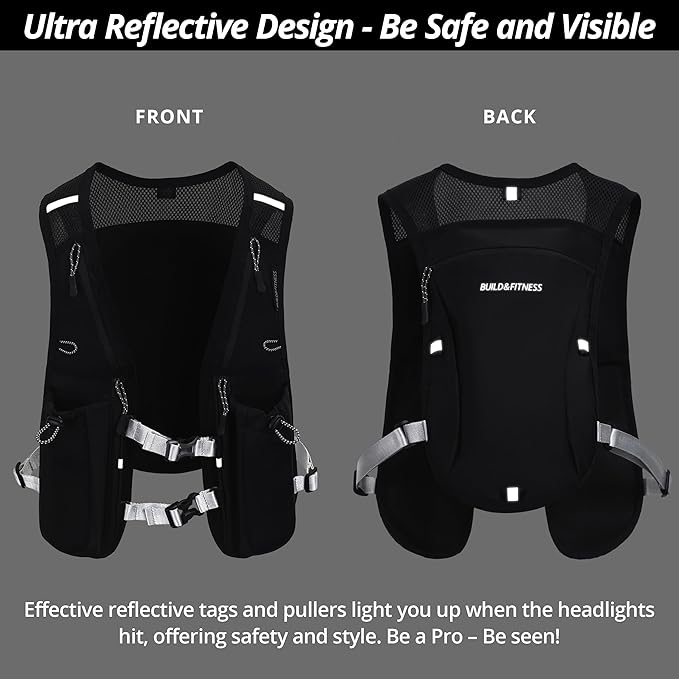 Running Hydration Vest for Women and Men. Reflective, 8 Pocket, Quick Dry, Water-Resistant, Breathable, Adjustable Backpack for Runs, Hiking, Cycling, Trails, Marathons