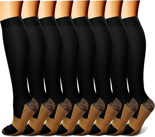 CHARMKING Compression Socks for Women & Men Circulation (8 Pairs) 15-20 mmHg is Best Support for Athletic Running,Cycling