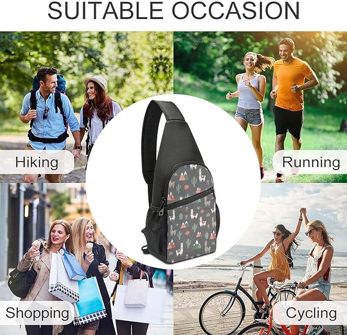 SWEET TANG Fashion Sling Backpack, Lightweight Sling Shoulder Bag, Outdoor Chest Crossbody Bike Gym Runner Daypack with Adjustable Strap for Men Women, Llama Alpaca Cactus