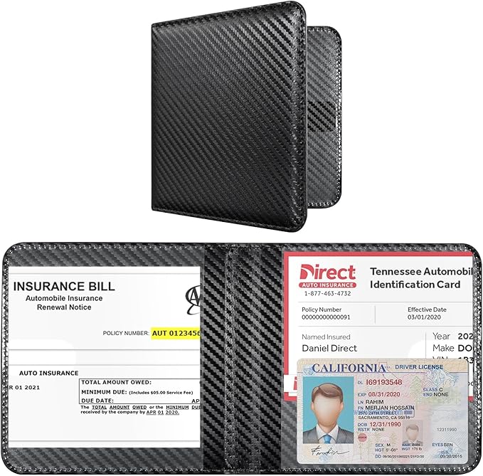 CoBak Car Registration and Insurance Holder - Small and Lightweight Vehicle Glove Box Car Organizer, Auto Truck Comparment Accessories Case for Essential Document, Driver Licens (Carbon Fiber Black)