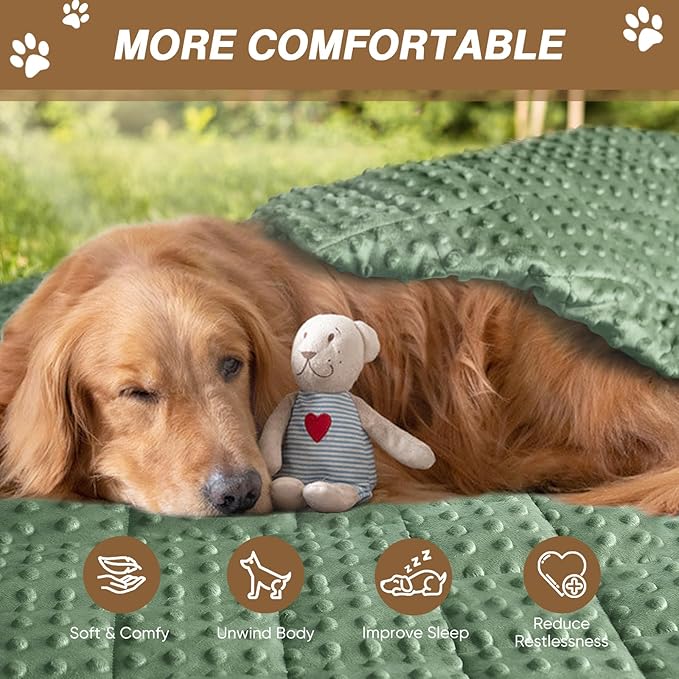 yescool Weighted Blanket for Dogs, 3 lb Thunder Blankets Shirt for Dogs, 36 x 48 inch Medium Puppy Blanket for 20-45lb, Weighted Pet Blankets for Thunderstorms, Fireworks and Construction Noise, Moss