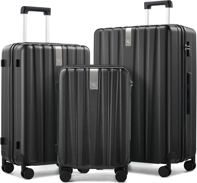 Hanke Hardshell Luggage Sets 3 Piece Extra Large Suitcases with Lock,28 Inch Luggage with Spinner Wheels, PC Travel Suitcase for Women Men 20 24 29Inch,Jet Black