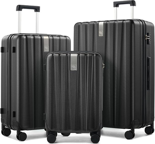 Hanke Hardshell Luggage Sets 3 Piece Extra Large Suitcases with Lock,28 Inch Luggage with Spinner Wheels, PC Travel Suitcase for Women Men 20 24 29Inch,Jet Black