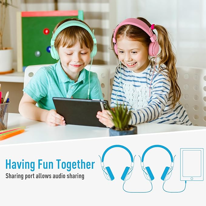 AILIHEN Kids Headphones Wired Bulk 5-Pack for K-12th Grade, School & Classroom, with Microphone, 85dB Volume Limit, Shareable, Foldable, 3.5mm Jack for Chromebook, Computer - Light Color