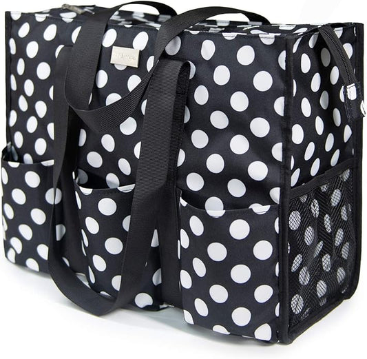 TOPDesign Utility Water Resistant Tote Bag with 13 Pockets, Top Zipper Closure & Thick Bottom Support, for Working Women