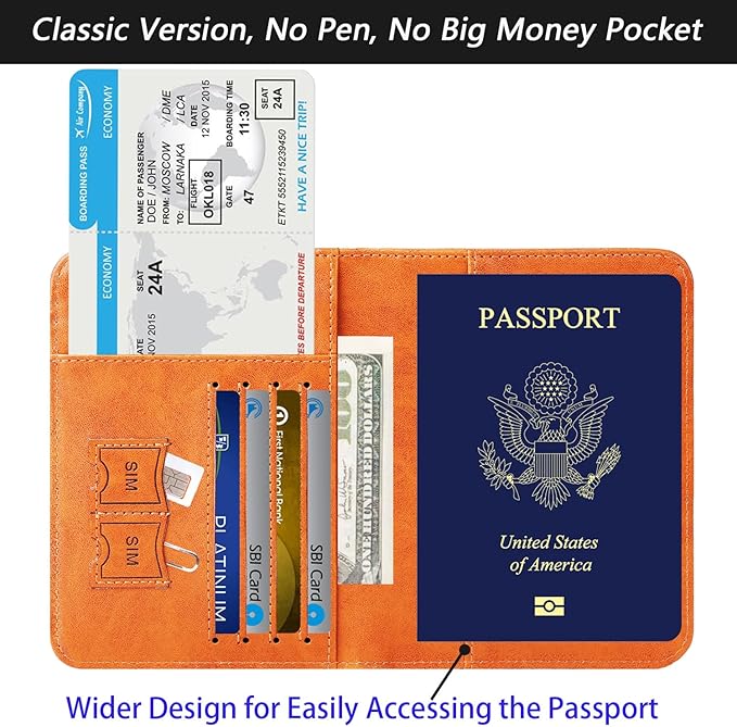 Passport Holder Cover Wallet Travel Essentials RFID Blocking Leather Card Case International Must Haves Travel Accessories for Women Men(101#Earthy Yellow)