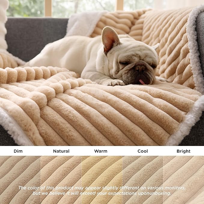 Bedsure Waterproof Dog Blankets for Medium Dogs - Soft Puppy Cat Blanket Corduroy Fleece Washable, Cozy Calming Reversible Furniture Protection for Pet Kitten Doggy,30"x40", Tuscan Beige