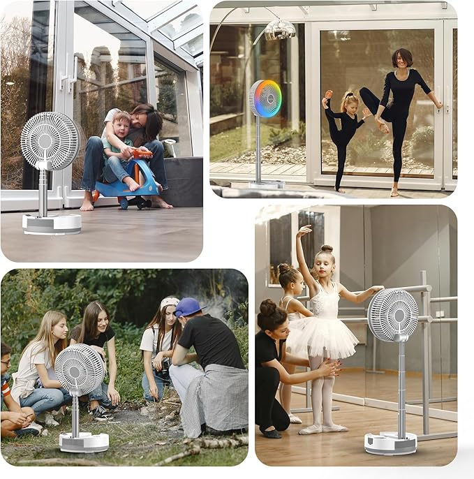 Socool 40000mAh Battery Operated Foldable Fan,Rechargeable Standing Fan, Remote Control & Colorful Light, Oscillating Telescopic, Timer & Digital Display, Foldaway Fans for Camping Travel Outdoor