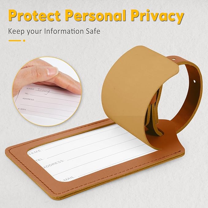 Travelambo 26 Pack Luggage Tags Faux Leather for Suitcases Travel Bag Labels with Protection Cover ID (Yellowish Brown)