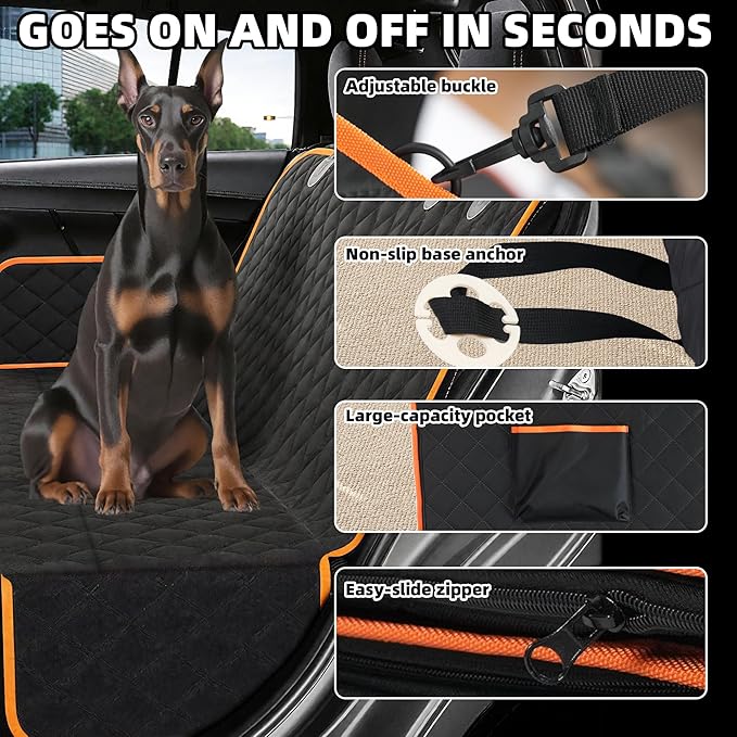 Dog Car Seat Cover for Back Seat, Sturdy Backseat Extender for Dogs,New Scratch Resistant, Anti Slip Portable Dog Hammock,Suitable for Cars and SUVs,Car Travel Pet Bed,Hard Bottom (L)