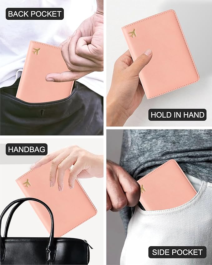 PU Leather Passport Holder Covers Case, Waterproof Rfid Blocking Travel Wallet Passport Holder(Warm Nude)