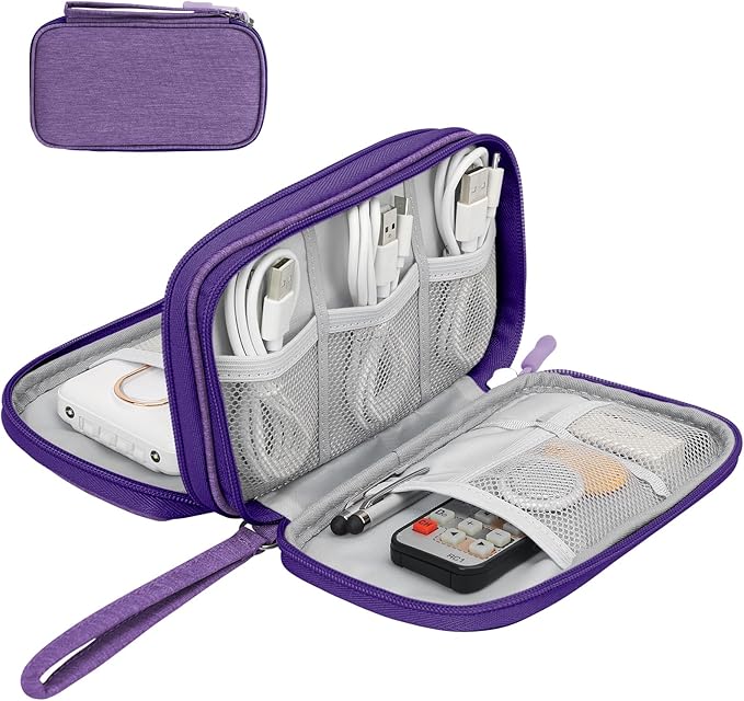 Skycase Electronic Organizer Travel Case - Waterproof Travel Cord Pouches for Organization, Cable Organizer, All-in-One Double Layers Storage Bag for Accessories, Charger, Cable,PurpleL
