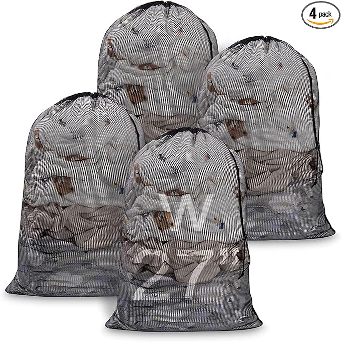 Meowoo Large Mesh Laundry Bag, 27×36inch Heavy Duty Mesh Laundry Bags Drawstring Lockable, Laundry Hamper Liner, Machine Washable, for Travel,Storage, Sports Factories, Dorms, Black 1pcs