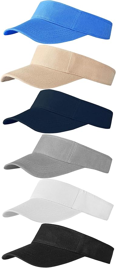 6 Pack Sun Visor Hats Sun Visors Sports Sun Hat Golf hat One Size Adjustable Cap for Women and Men (Color Set 1), Medium